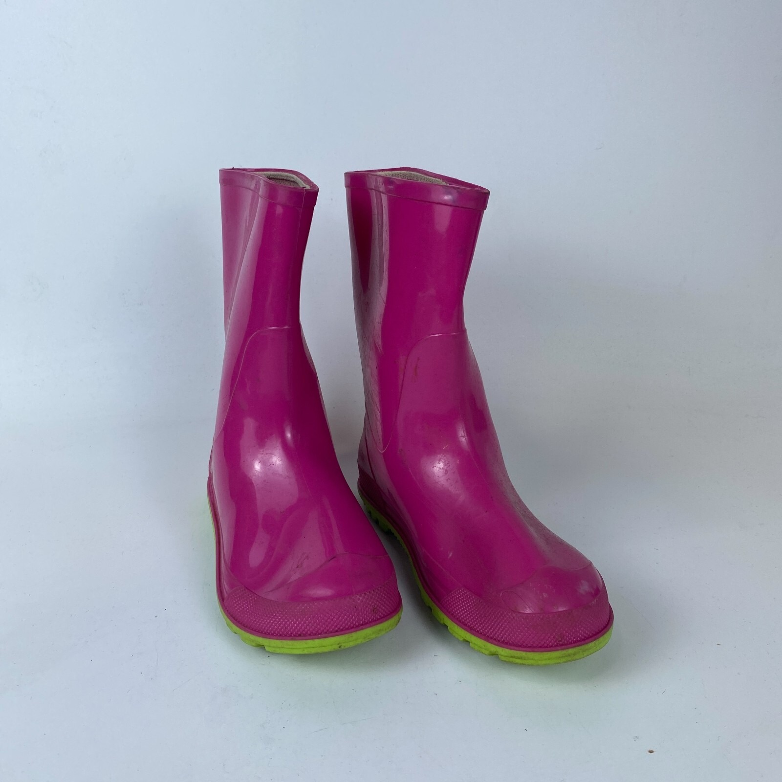 Toddler Rubber Rain Boots Size 23 Pink Lime Green Rubber Waterproof Round Toe